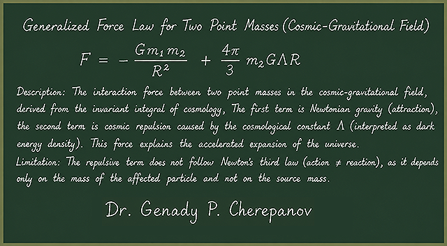 Dr. Cherepanov's generalized force law for two point masses